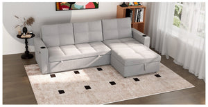 English Elm Convertible Sectional Sleeper Sofa with USB Port Hidden Storage and Cup Holders Light Gray B347S00051