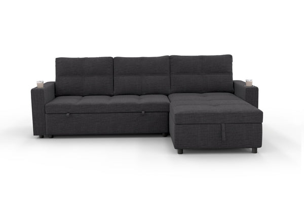 English Elm Convertible Sectional Sleeper Sofa with USB Port Hidden Storage and Cup Holders Dark Gray B347S00052