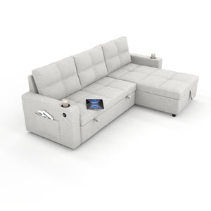 English Elm Convertible Sectional Sleeper Sofa with Storage USB Port and Cup Holders for Living Room B347S00053
