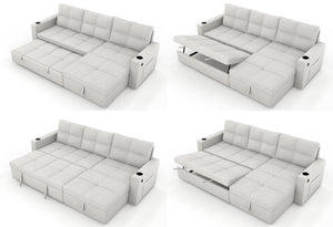 English Elm Convertible Sectional Sleeper Sofa with Storage USB Port and Cup Holders for Living Room B347S00053