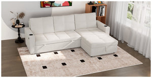 English Elm Convertible Sectional Sleeper Sofa with Storage USB Port and Cup Holders for Living Room B347S00053