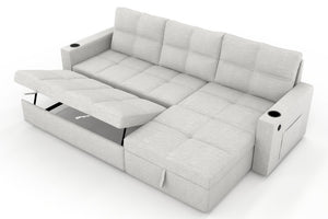 English Elm Convertible Sectional Sleeper Sofa with Storage USB Port and Cup Holders for Living Room B347S00053