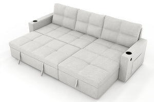 English Elm Convertible Sectional Sleeper Sofa with Storage USB Port and Cup Holders for Living Room B347S00053