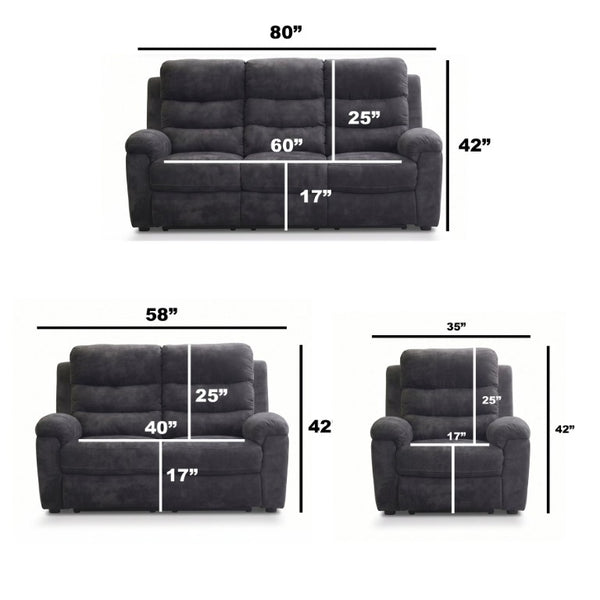 English Elm 3-Piece Manual Reclining Sofa Set with Channel Back Cushions for Modern Living Rooms B347S00054
