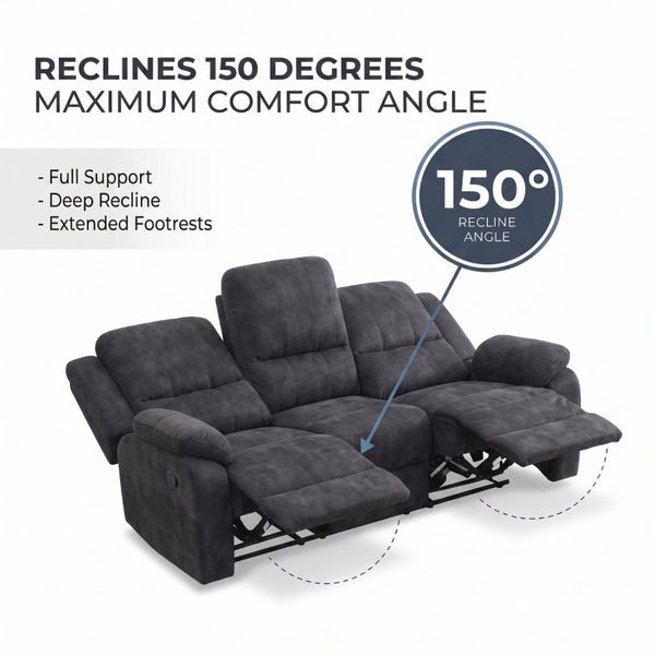 English Elm 3-Piece Manual Reclining Sofa Set with Channel Back Cushions for Modern Living Rooms B347S00054
