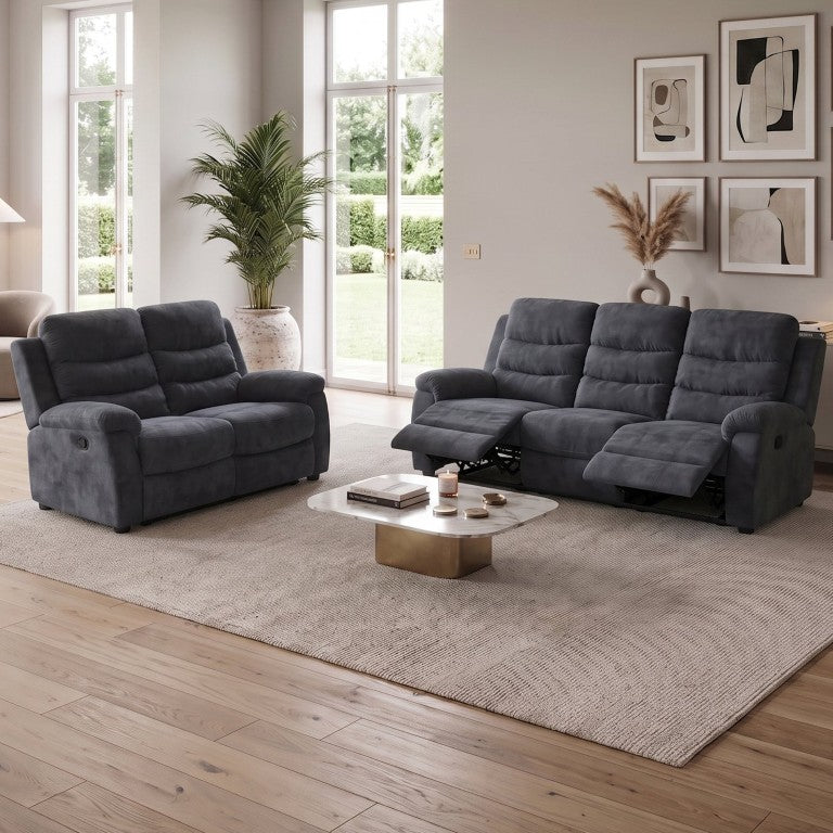 English Elm 2-Piece Manual Reclining Sofa and Loveseat Set Charcoal Fabric Modern Living Room B347S00055