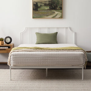 English Elm Edenbrook, King Metal Platform Bed Vertical Bar Headboard Matte White Architectural Frame B350P394805