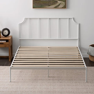 English Elm Edenbrook, King Metal Platform Bed Vertical Bar Headboard Matte White Architectural Frame B350P394805