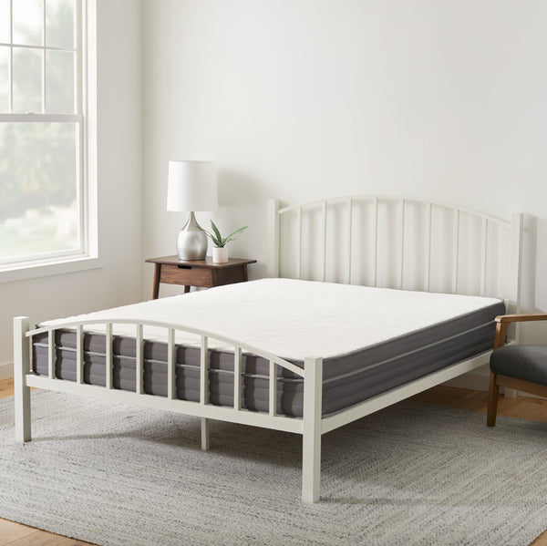 English Elm Weekender, Steel King Bed Arched Bar Headboard Modern Architectural Bedroom Frame B350P395002