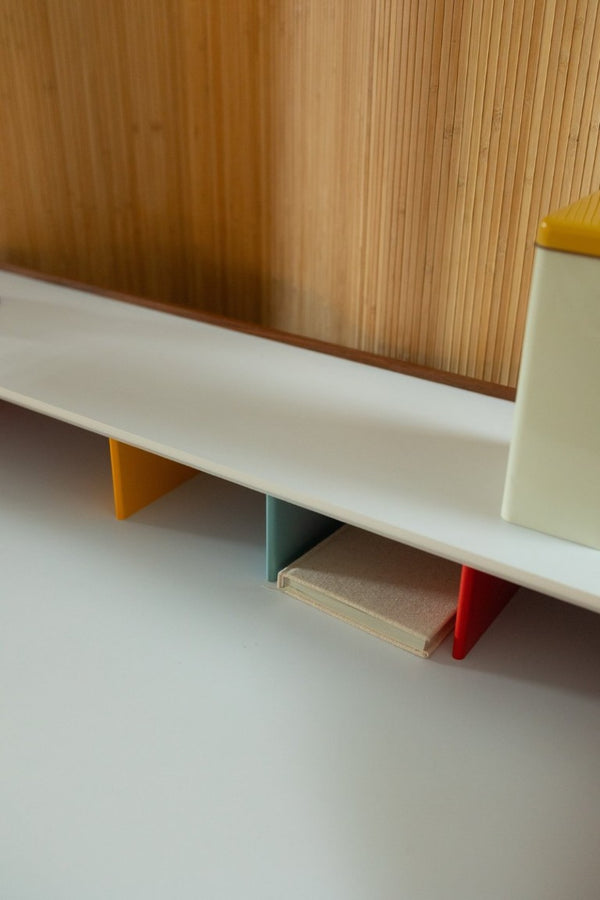 English Elm Swag Leg Mid-Century Desk with Chrome Swept Base Walnut Veneer and Matte White Surface B353P348933