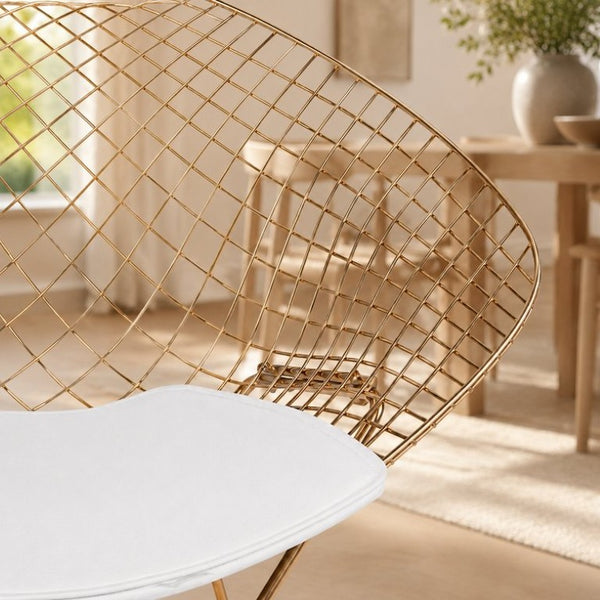 English Elm Diamond Grid Steel Wire Accent Chair with Gold Plated Frame for Glam Living Spaces B353P375977
