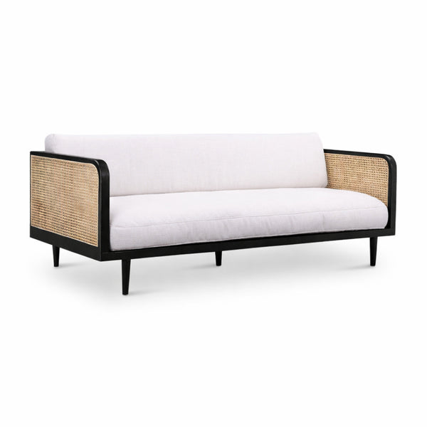 English Elm Rattan Sofa with Handwoven Panels Solid Ash Frame Linen Cushions Bohemian Living Room B353P452545