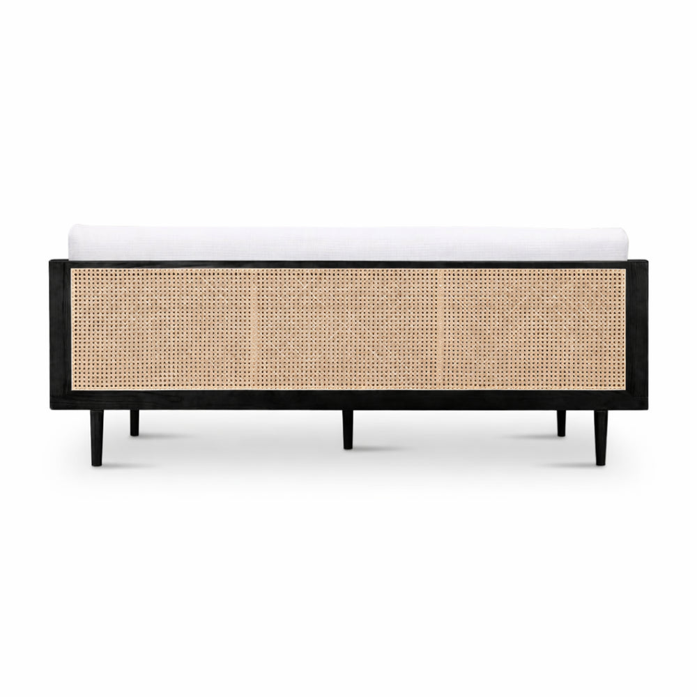 English Elm Rattan Sofa with Handwoven Panels Solid Ash Frame Linen Cushions Bohemian Living Room B353P452545