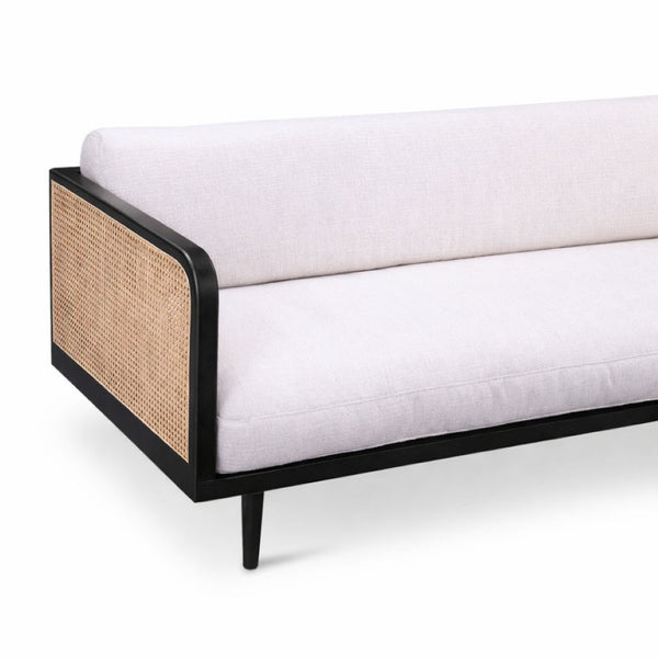 English Elm Rattan Sofa with Handwoven Panels Solid Ash Frame Linen Cushions Bohemian Living Room B353P452545