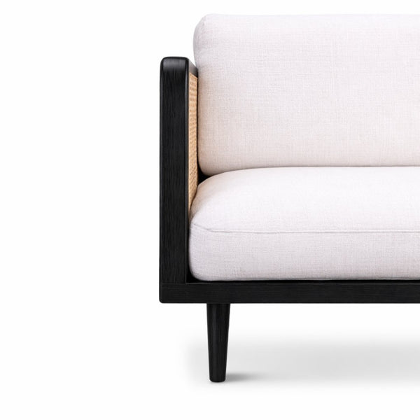English Elm Rattan Sofa with Handwoven Panels Solid Ash Frame Linen Cushions Bohemian Living Room B353P452545