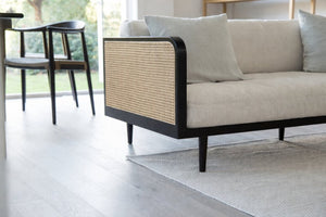 English Elm Rattan Sofa with Handwoven Panels Solid Ash Frame Linen Cushions Bohemian Living Room B353P452545