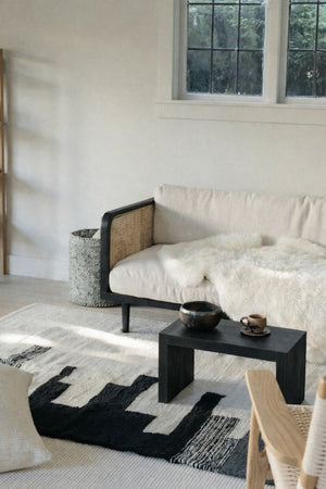 English Elm Rattan Sofa with Handwoven Panels Solid Ash Frame Linen Cushions Bohemian Living Room B353P452545