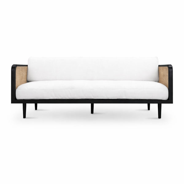 English Elm Rattan Sofa with Handwoven Panels Solid Ash Frame Linen Cushions Bohemian Living Room B353P452545