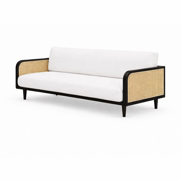 English Elm Rattan Sofa with Handwoven Panels Solid Ash Frame Linen Cushions Bohemian Living Room B353P452545