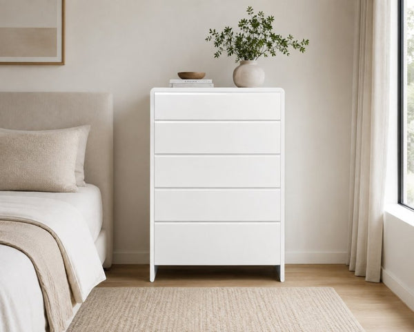 English Elm Contemporary Italian Sculptural Five Drawer Dresser with Matte Lacquer Curved Silhouette B353P582797