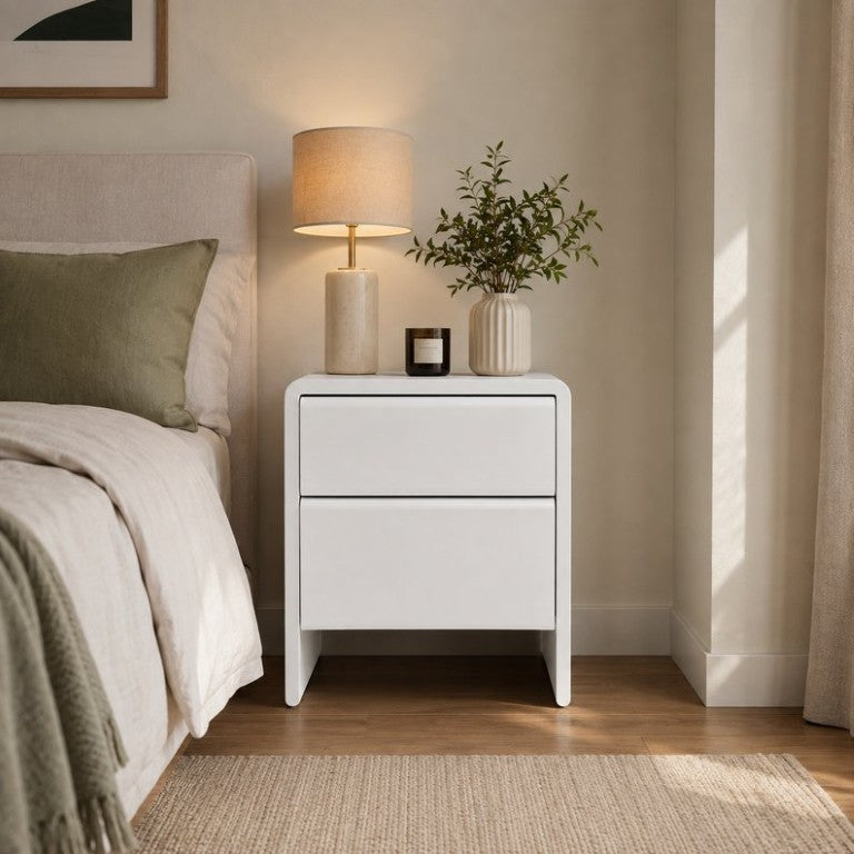 English Elm Contemporary Italian Sculpted Matte Nightstand with Soft Curves and Handle Free Drawers B353P582812