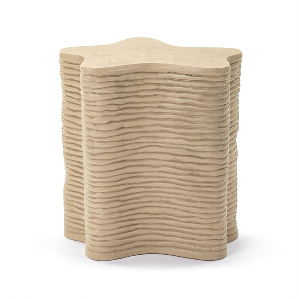 English Elm Textured Fiber Concrete Wavy Side Table Hand Painted Sculptural Accent for Any Room B353P589415