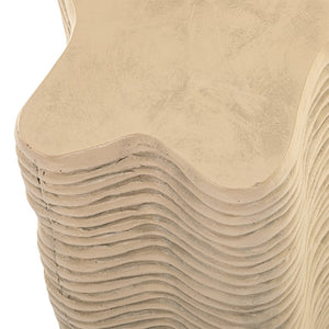 English Elm Textured Fiber Concrete Wavy Side Table Hand Painted Sculptural Accent for Any Room B353P589415