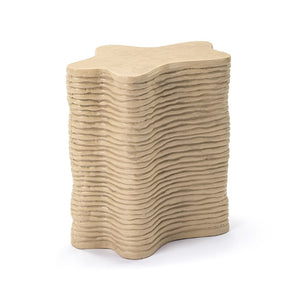 English Elm Textured Fiber Concrete Wavy Side Table Hand Painted Sculptural Accent for Any Room B353P589415