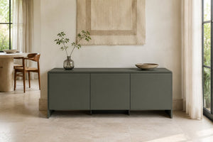 English Elm Contemporary Italian Three Door Sideboard with Curved Front and Matte Lacquer Finish B353P590599