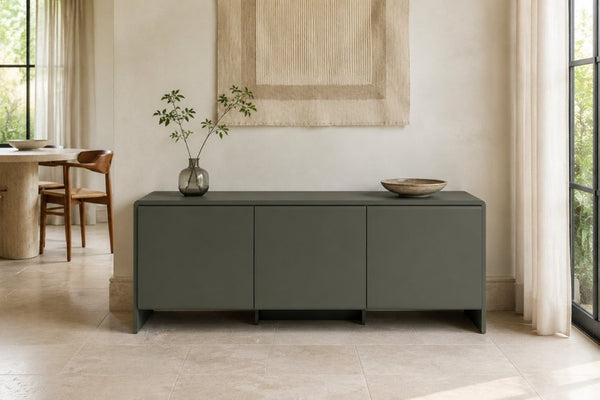 English Elm Contemporary Italian Three Door Sideboard with Curved Front and Matte Lacquer Finish B353P590599