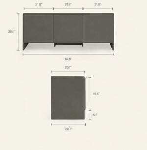 English Elm Contemporary Italian Three Door Sideboard with Curved Front and Matte Lacquer Finish B353P590599