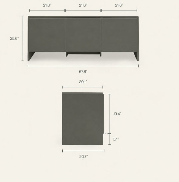 English Elm Contemporary Italian Three Door Sideboard with Curved Front and Matte Lacquer Finish B353P590599