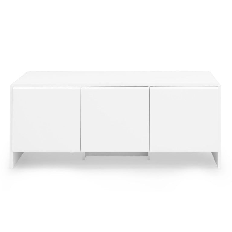 English Elm Magnolia Sculptural Three Door Matte White Sideboard with Soft Close Italian Curved Design B353P590602