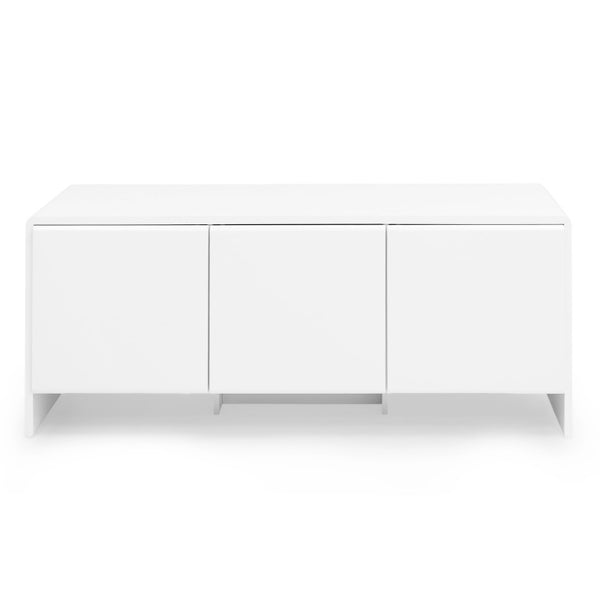 English Elm Magnolia Sculptural Three Door Matte White Sideboard with Soft Close Italian Curved Design B353P590602