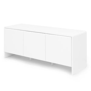 English Elm Magnolia Sculptural Three Door Matte White Sideboard with Soft Close Italian Curved Design B353P590602