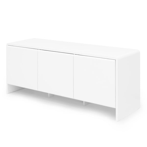 English Elm Magnolia Sculptural Three Door Matte White Sideboard with Soft Close Italian Curved Design B353P590602