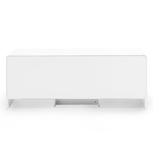 English Elm Magnolia Sculptural Three Door Matte White Sideboard with Soft Close Italian Curved Design B353P590602