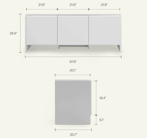 English Elm Magnolia Sculptural Three Door Matte White Sideboard with Soft Close Italian Curved Design B353P590602