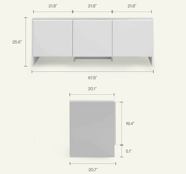 English Elm Magnolia Sculptural Three Door Matte White Sideboard with Soft Close Italian Curved Design B353P590602