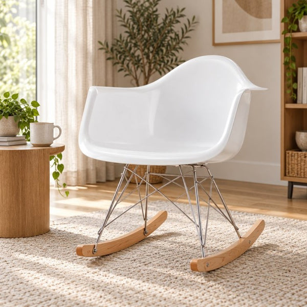 English Elm Fiberglass Sculptural Rocking Chair with Ash Base and Steel Legs for Modern Living B353P598938