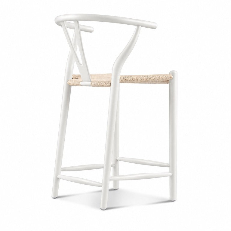 English Elm Wishbone Counter Stool Solid Ash Wood with Woven Cord Seat for Kitchen Islands B353P602673