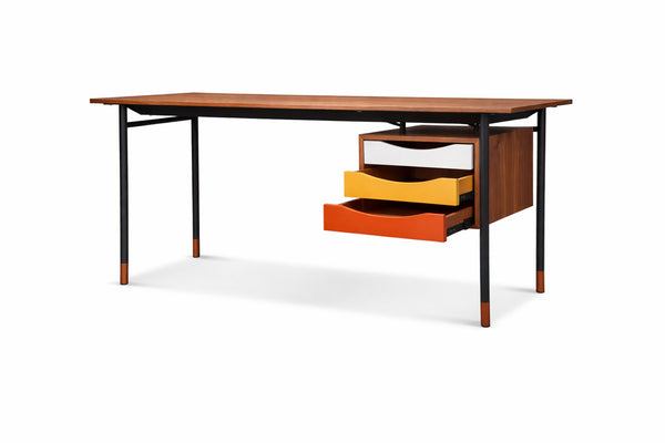 English Elm Finn Juhl Nyhavn Writing Desk Walnut Veneer Mid-century Modern Home Office Study B353S00013