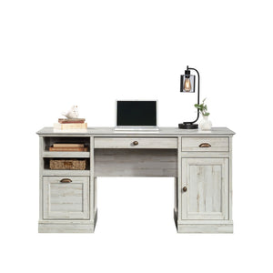 English Elm Executive Rustic Home Office Desk with File Drawer and Spacious White Work Surface B356P494487