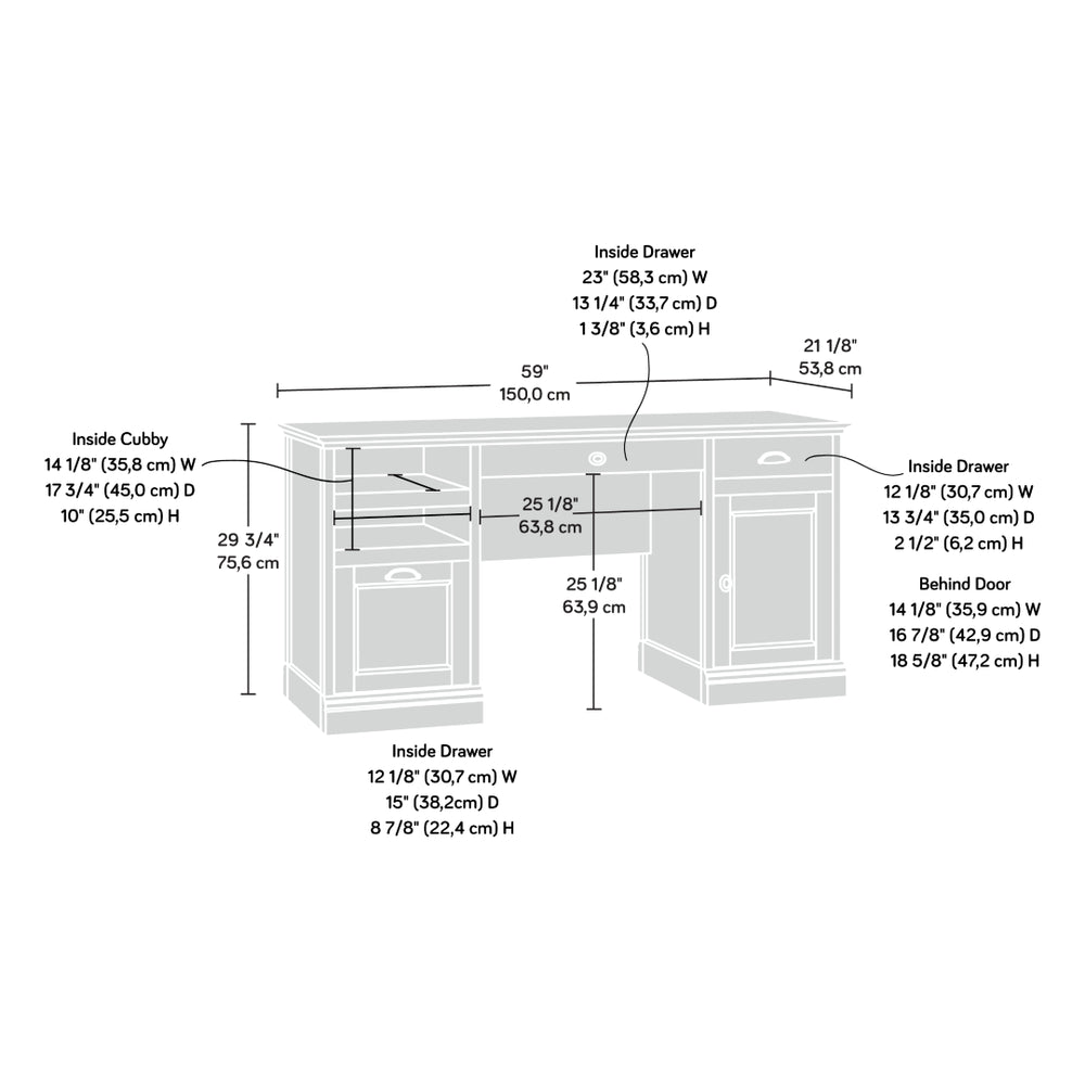English Elm Executive Rustic Home Office Desk with File Drawer and Spacious White Work Surface B356P494487