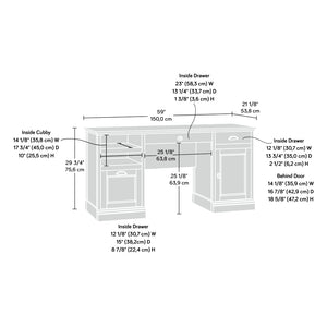 English Elm Executive Rustic Home Office Desk with File Drawer and Spacious White Work Surface B356P494487