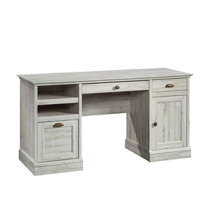 English Elm Executive Rustic Home Office Desk with File Drawer and Spacious White Work Surface B356P494487