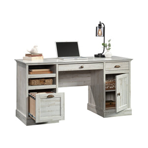 English Elm Executive Rustic Home Office Desk with File Drawer and Spacious White Work Surface B356P494487
