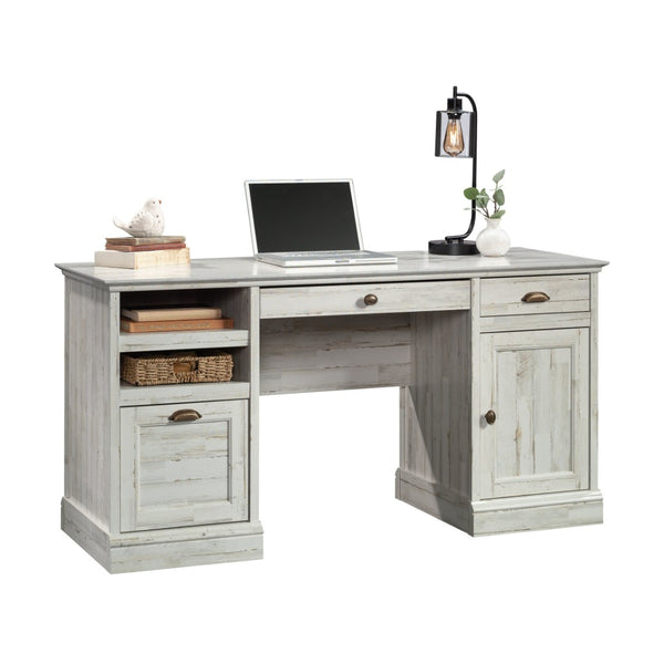 English Elm Executive Rustic Home Office Desk with File Drawer and Spacious White Work Surface B356P494487