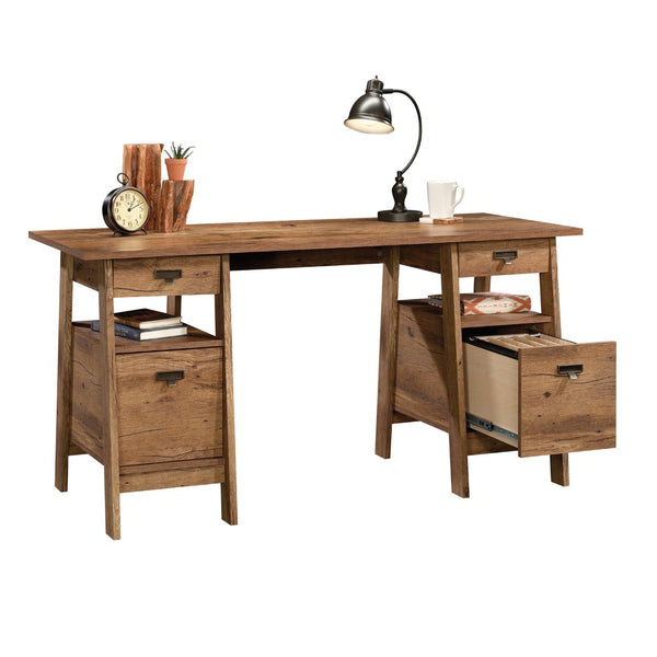 English Elm Executive Home Office Desk with Oak Finish Cord Management and Spacious 59 Inch Surface Brown B356P494493