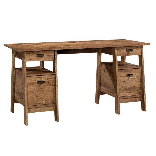 English Elm Executive Home Office Desk with Oak Finish Cord Management and Spacious 59 Inch Surface Brown B356P494493